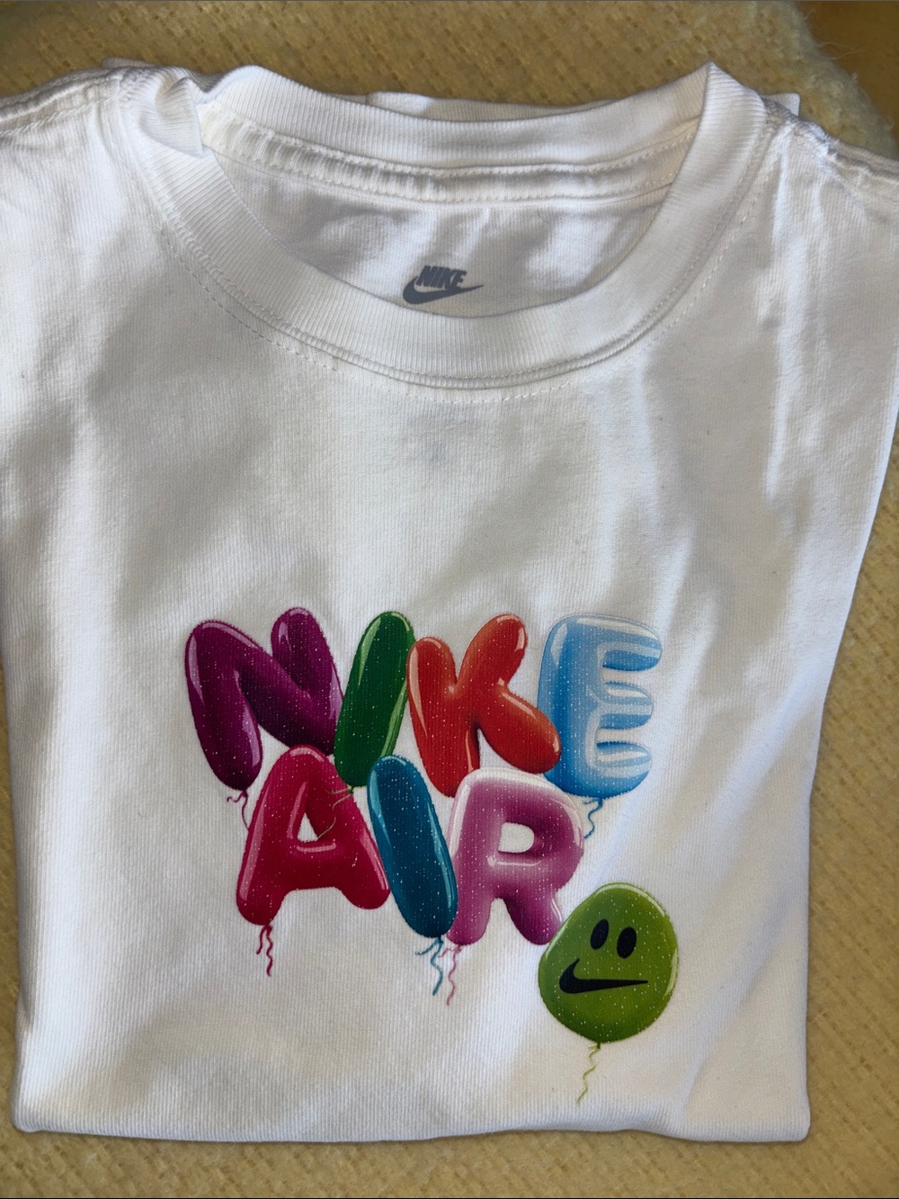 Nike White Tee with Multicolor 'Nike Air' Balloon Graphic